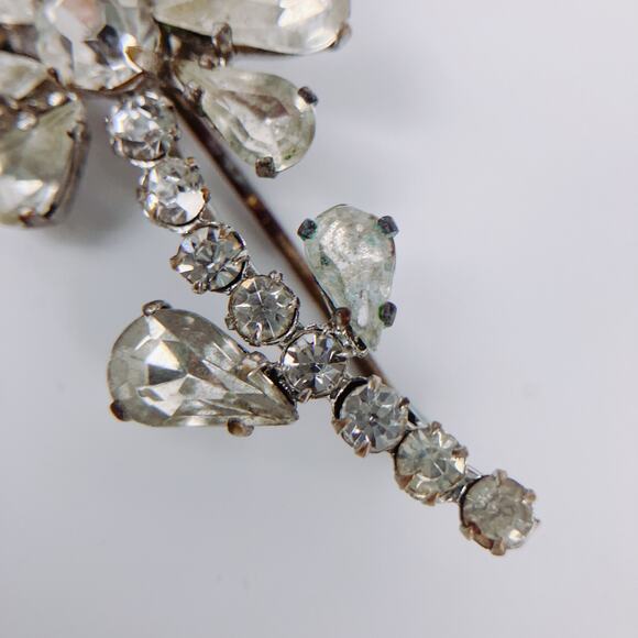 Vintage Signed Czecho Floral Brooch, Open Back Rhinestones - Picture 4 of 10